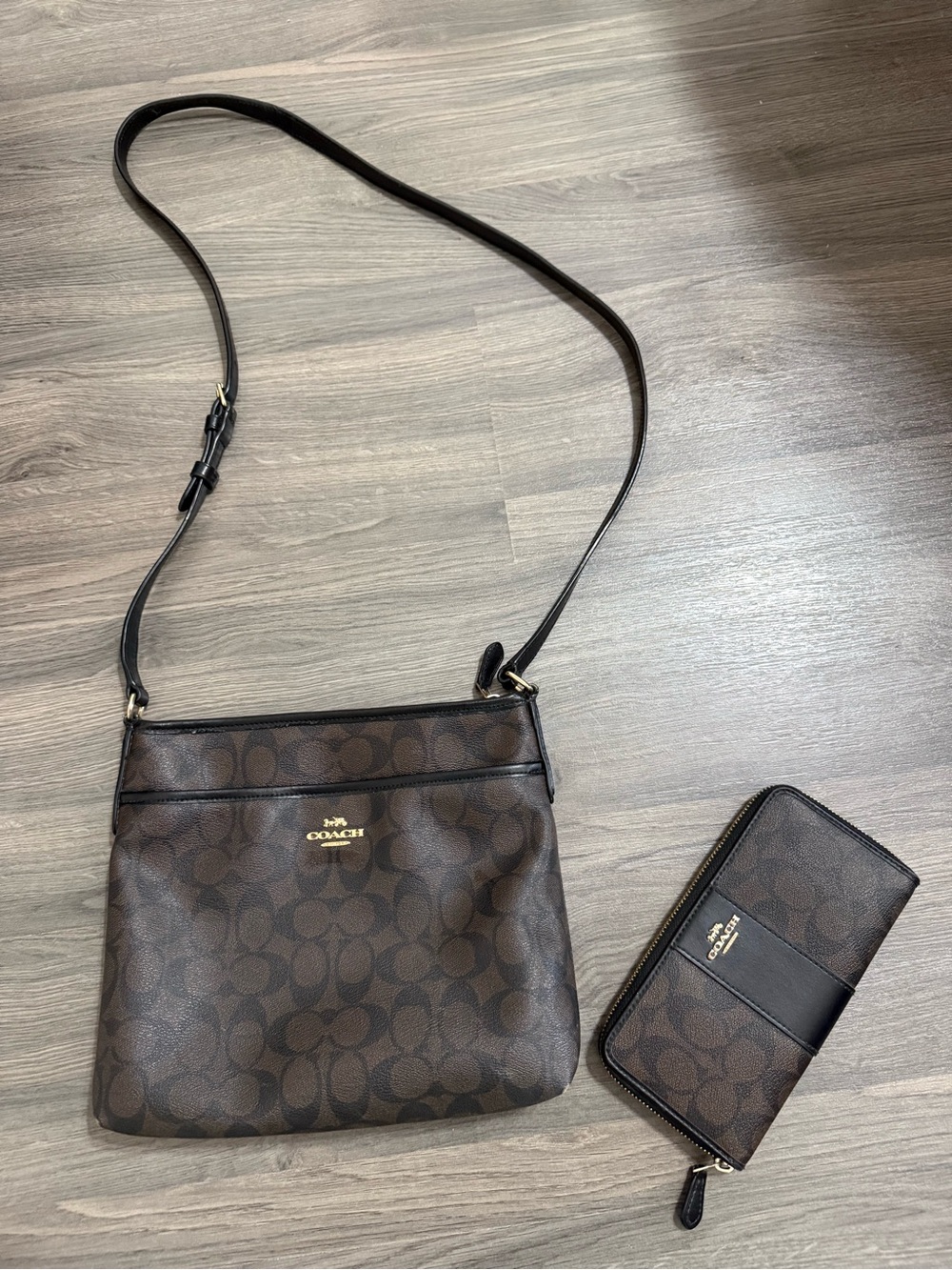 Coach Brown Signature Crossbody with Matching Wallet